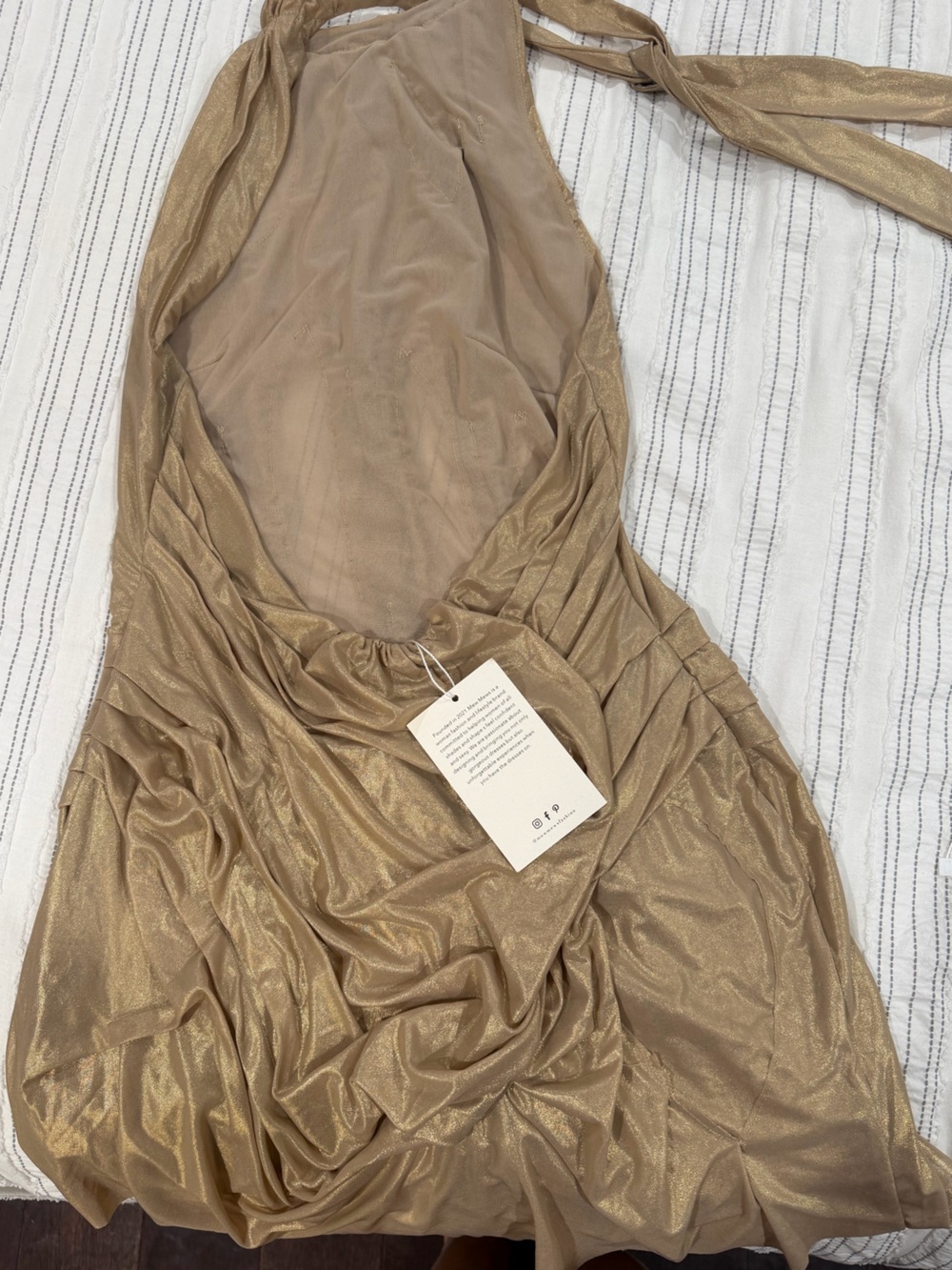 Halter Metallic Gold Ruched Mini Dress - Picture 3 of 4